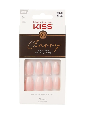 Kiss Набор накладных ногтей с клеем "Изысканная классика", форма ногтей балерина, средняя длина 28 шт., Classy Nails KCS02C